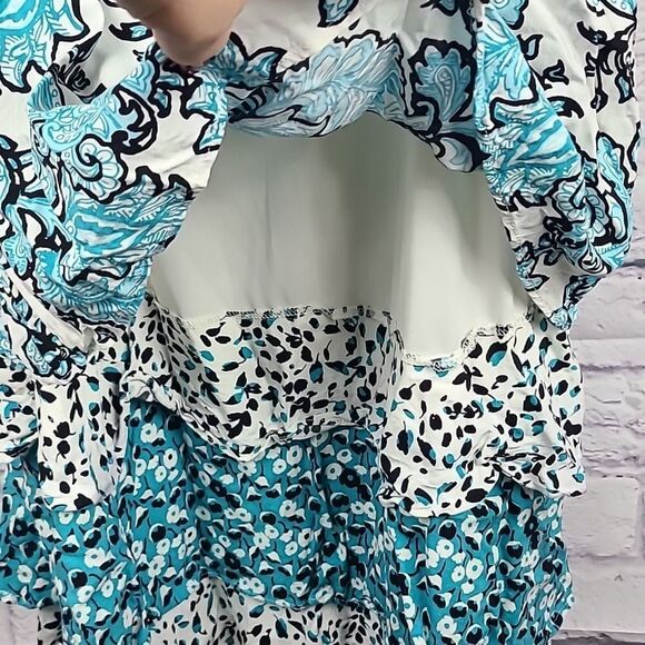 Cato Women's XL Turquoise Floral Paisley Print Halter Dress Tiered Sleeveless - Picture 4 of 9